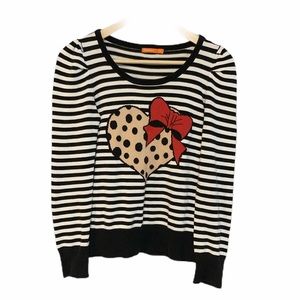 Striped heart bow black white knit sweater small